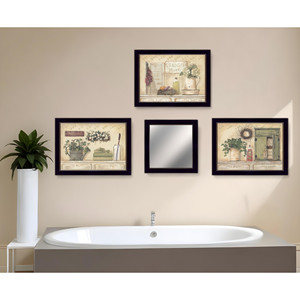 Set di quattro bagno da giardino incorniciato nero muro di arte e specchio con ganci HMS prodotto - Product Image 1