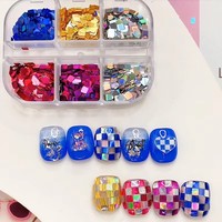 6 Grilles de Paillettes Carrées Iridescentes pour Ongles, Flocons Holographiques à Motif Damier, Décorations Colorées Rectangulaires pour Nail Art