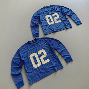 Tùy Chỉnh Thời Trang Đường Phố <span class=keywords><strong>Polyester</strong></span> Lưới Bóng Đá Mỹ Jersey Chất Lượng Cao Quá Khổ Boxy Dài Tay Áo Áo Sơ Mi Cho Nam Giới Jersey Bóng Đá - Product Image 2