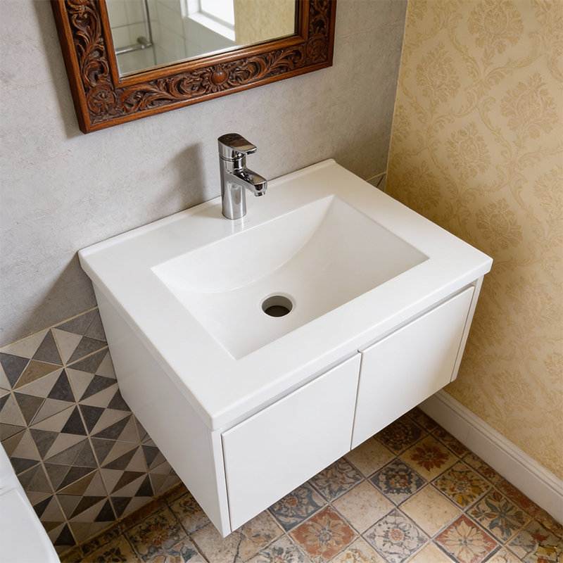 21 Inch Stone Resin Vessel Sink And Drain Combo, White - View #7