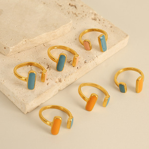 Geometric Drip <b>Ring</b> Gold With Orange Blue Inlay Unisex Fashion Jewelry Gift - Product Image 1
