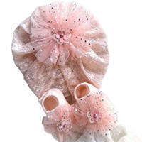 Conjunto de Gorro y Calcetines para Bebé, Diseño Floral con Protección de Fontanela, Transpirable y Ecológico, para Niñas Recién Nacidas