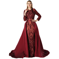Bordeaux élégant tempérament réunion annuelle hôte mariage mariée Toast robe LA6613 longue paillettes sirène mince robe de bal moderne dentelle