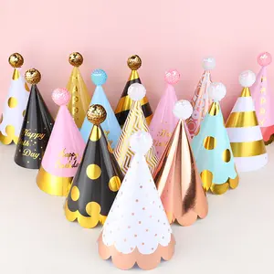 Decorazione della torta più venduta all'ingrosso di fascia alta in polvere d'oro nero oro palla di paillettes berretto di compleanno per feste per adulti per bambini