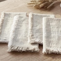 Serviettes de table de luxe réutilisables en lin naturel brodé à la main avec franges à pompons pour mariage, fête ou vacances