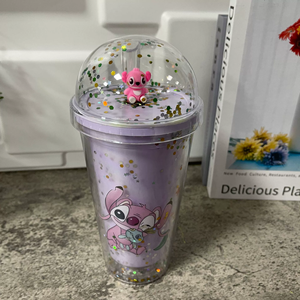 New nhựa nước Tumbler LED ánh sáng lên dễ thương phim hoạt hình Mug Stitch double-layer Đảng trẻ em ly với rơm và nắp - Product Image 4