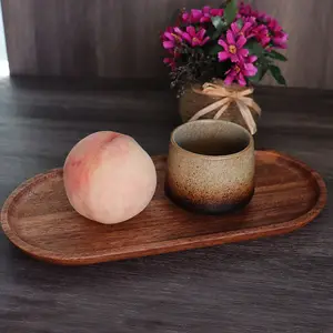 High Quality Acacia Wood Serving Tray Custom Logo Wooden Round Oval Trays Dish 30*13.8cm