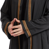 Vêtements pour hommes musulmans Saudi Jubba Thobe Islamique Ramadan Noir Abaya Broderie Devant Ouvert Robe en coton Robe Caftan pour hommes Dubai