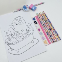 Ensemble de papeterie sur le thème du chat mignon, ensemble d'art pour enfants avec sac à fermeture éclair à pompons, cadeau d'anniversaire pour enfants