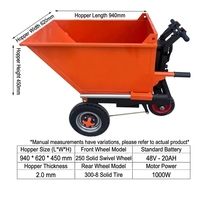 Chariot de chantier électrique robuste avec moteur 1000W, batterie 48V 20AH, pour le transport de boue, de sable et de briques