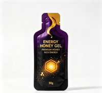 Sachets en aluminium écologiques personnalisés avec encoche de déchirement pour gel énergétique au miel, emballage de supermarché, sacs en forme de bouteille, finition UV