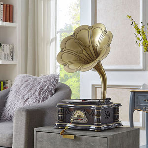 Gramophone vintage sur pied avec radio FM et Bluetooth, haut-parleur intégré, lecteur de disques vinyles rétro en bois pour la maison et le salon - Product Image 5