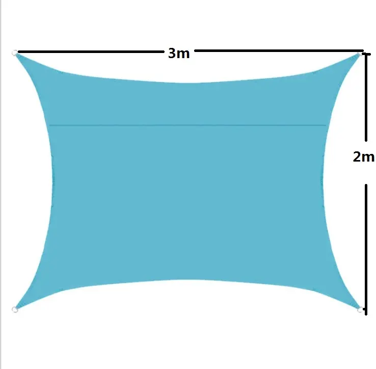 2X3 M/6.5 'X 10' 160gsm กลางแจ้ง UV Block สี่เหลี่ยมผืนผ้า Gardenline กันน้ำ Sun Shade Sail