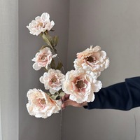 KEWEI 1746 Bunga Peony Buatan 6 Tangkai Berkualitas Tinggi dari Sutra untuk Dekorasi Meja Ruang Tamu, Salon, dan Rumah