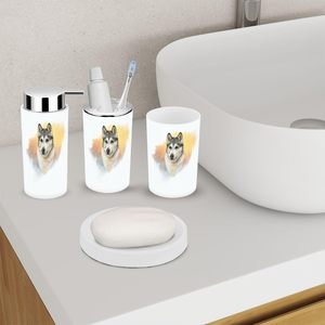 ชุดอุปกรณ์ห้องน้ำ6ชิ้น Siberian Klee wolfdog สีน้ำสุนัขภาพเหมือนโครเมี่ยมเสร็จชุดฮาร์ดแวร์สำหรับใช้ในบ้าน - Product Image 3
