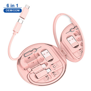 Ensemble <span class=keywords><strong>de</strong></span> câbles <span class=keywords><strong>de</strong></span> charge et <span class=keywords><strong>de</strong></span> stockage <span class=keywords><strong>de</strong></span> données 6-en-1 Mirror, kit adaptateur <span class=keywords><strong>de</strong></span> voyage universel 60W pour plusieurs appareils mobiles - Product Image 1