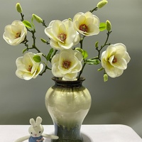 Fleur artificielle YOPIN-8163, branche courte, 3 têtes de magnolia, pour décoration de table