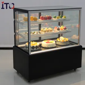 Equipamento de refrigeração, equipamento quadrado de vidro preto de mármore pastelaria armário de geladeira exibição rápida de bolo