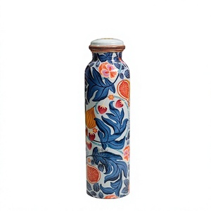 Artistic Floral Pattern <b>Metal</b> <b>Water</b> <b>Bottle</b> with Lid Portable Travel Drinkware - Product Image 1