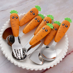 卡通萝卜设计PP手柄勺子叉刀餐具套装不锈钢儿童餐具套装 - Product Image 3