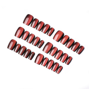 30 <span class=keywords><strong>Uñas</strong></span> Postizas <span class=keywords><strong>Cortas</strong></span> de <span class=keywords><strong>Color</strong></span> <span class=keywords><strong>Rojo</strong></span> Ojo de Gato, Diseño Galaxia, Reutilizables, <span class=keywords><strong>Uñas</strong></span> Artificiales, Logotipo Personalizado OEM ODM - Product Image 4