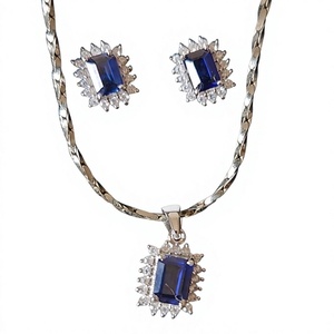 Juego de Joyería de Plata 925 con Zafiro Azul Octogonal Cultivado en Laboratorio, Pendientes y Colgante, Ideal para Bodas, Fiestas, Oficina, Regalo Perfecto para Mujer - Product Image 1