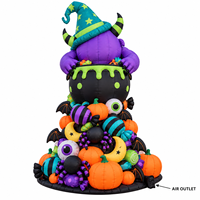 Monstre gonflable violet à un œil avec chapeau de sorcière pour Halloween, monstre empilable avec citrouilles et chauves-souris pour la décoration de jardin extérieur et de fête