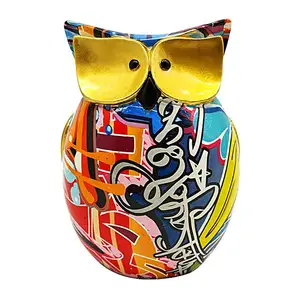 European Style Colourful Animal Sculpture Home Office Decoration Personalise Hibou Figurine Popular Graffiti Resin Owl Statue