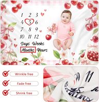 Couverture de photographie pour nouveau-né super douce, design personnalisé, imprimé cerises, couverture mensuelle pour bébé pour marquer les étapes importantes