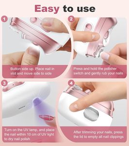 Coupe-ongles électrique automatique 4-en-1 <span class=keywords><strong>pour</strong></span> bébé en acier inoxydable et plastique, rechargeable par USB, avec lampe UV et réservoir de récupération des débris - Product Image 3
