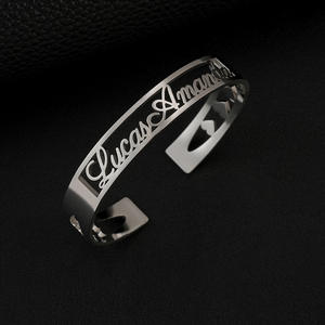 Haomi-Pulsera de acero inoxidable personalizada con nombre en inglés, pulsera de moda con medio esqueleto, para parejas, regalo de vacaciones - Product Image 6