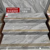 Escalier de luxe pour villa, design marbre avec ligne dorée, 1200x480mm