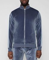 Ensemble de jogging pour homme en velours avec col montant et fermeture éclair, style décontracté, avec bande latérale en nylon, survêtement en velours pour homme