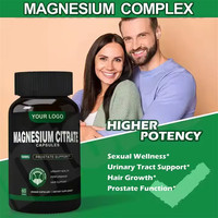 Cápsulas de Citrato de Magnesio Vegano de Marca Blanca para Adultos, 400 mg/500 mg, Complejo Triple de Magnesio, Glicinato de Magnesio, Malato de Citrato