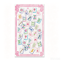 Serbet sekali pakai motif Mahjong Cina DAMAI, dekorasi meja makan pesta Imlek Asia, warna pink.