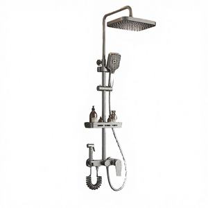 Système de douche pluie Wayon moderne en cuivre gris bronze avec cartouche céramique, étagère et douchette bidet pour appartement et villa - Product Image 4