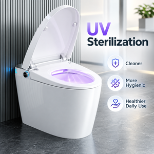 Smart Toilet Ceramic Floor Mounted Elongated Bowl Automatic Operation Modern Design White - Product Image 5