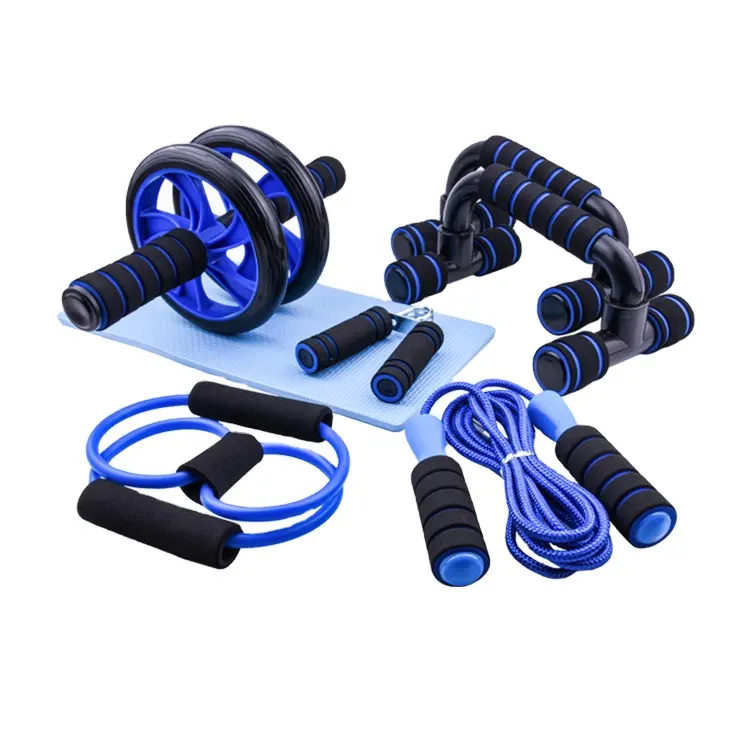 Wholesale Abdominal Exercise Push-up Bar Jump Rope Knee Pad Home Gym Workout Equipment 7-piece set of rollers