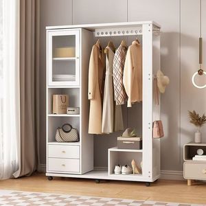 Perchero de Madera Maciza con Espejo y Estante de Almacenamiento, Perchero Multifuncional para Dormitorio, Color Nogal - Product Image 2