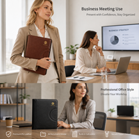 Porte-documents A4 en cuir, directement de l'usine, avec poignée intégrée et logo doré, en stock pour cadres, réunions, cadeau de bureau