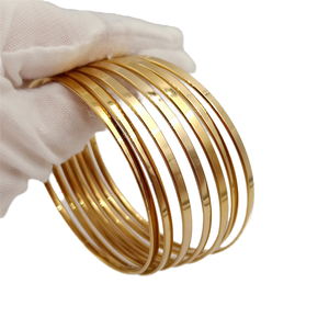 Bán Buôn 18K Vàng Thép Không Gỉ Thời Trang Vòng Đeo Tay 3Mm Đơn Giản Đồng Bằng Kim Loại Xếp Chồng <span class=keywords><strong>Bangle</strong></span> Bộ Cho Phụ Nữ - Product Image 4