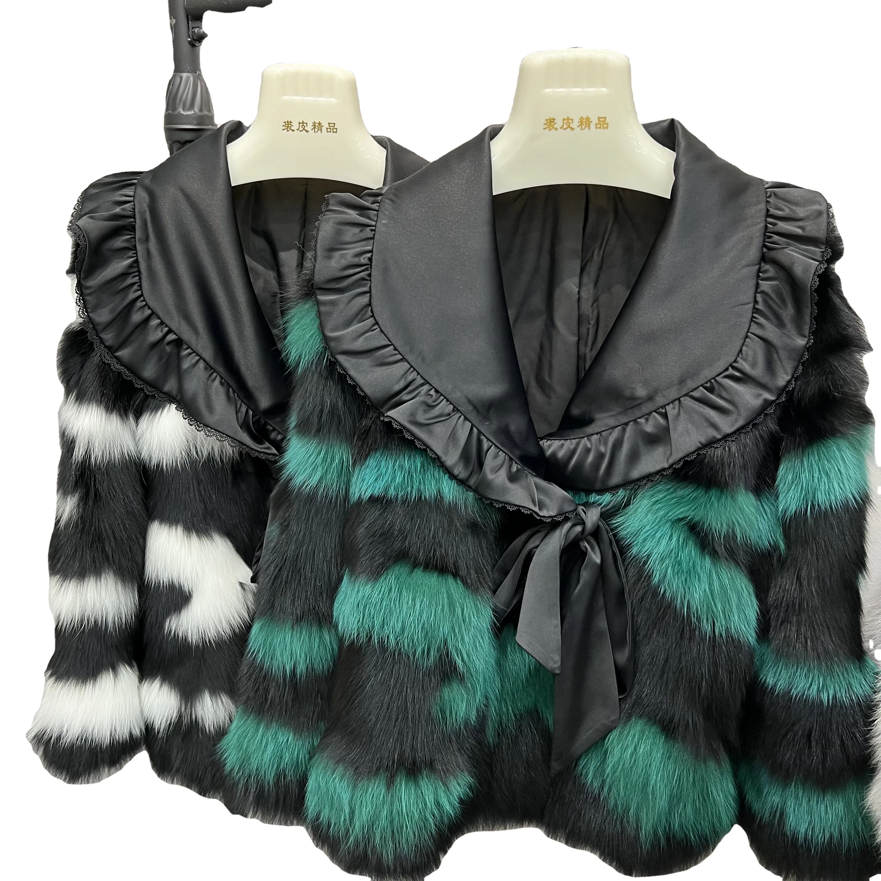 Jaket bulu wanita crop kasual warna alami binatang mantel bulu rubah asli Sweater bulu anak perempuan