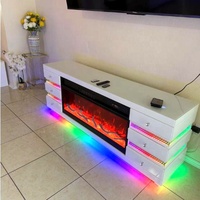 2026 Moderner Weißer Luxus-TV-Ständer aus Holz mit Beheiztem Elektrischem Kamin & Bluetooth-Lautsprecher für Wohnzimmer-Möbel
