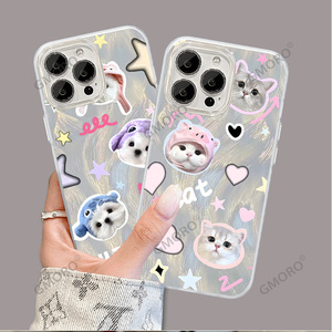 เคสโทรศัพท์มือถือแบบแข็งลายการ์ตูนแมวพิมพ์ลายขนนกโปร่งแสงรูใหญ่ ป้องกันการกระแทก สำหรับผู้หญิง - Product Image 4