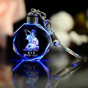 Cá nhân 3D khắc laser 12 Chòm Sao nguyên pha lê LED Keychain đá tùy chỉnh K9 pha lê móc chìa khóa cho quà lưu niệm - Product Image 3