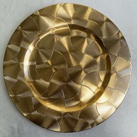 Assiette de table décorative ronde géométrique texturée dorée de luxe léger pour mariage et fête