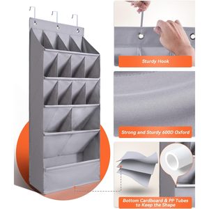 Over The Door Shoe Organizer 15 Pockets Grey Hanging Storage Rack For Closet Shoes With Large Pocket L Shape Design - Product Image 3