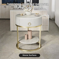 Table basse de luxe moderne en fer avec plateau rond en marbre et tiroirs pour salon, mobilier de maison facile à nettoyer