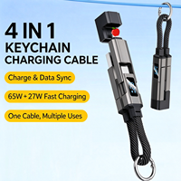 Kabel Data Pengisian Cepat 4 in 1 dengan Gantungan Kunci, Kabel Pengisian Daya Ponsel Multi Konektor dengan Cangkang Paduan Seng dan Tampilan Daya Digital
