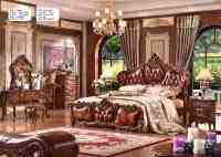 Ensemble de meubles de chambre d'hôtel de luxe en bois de hêtre au design antique européen, avec finition feuille d'or et tissu italien, extensible, tailles Queen/King